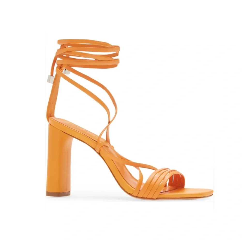 SCHUTZ Glenna Ankle Tie Sandal Bright Tangerine Orange Wrap Block Heel 8.5